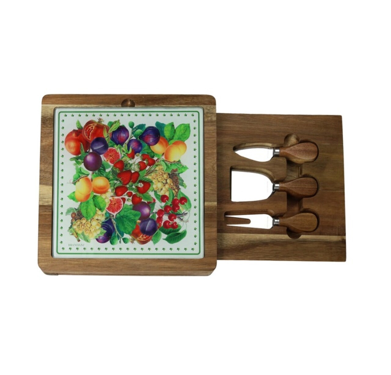 Set servire branzeturi, tocator si cutite, Le Primizie Fresh Fruits, Brandani, 24x24 cm, lemn/ceramica/sticla - imagine 4